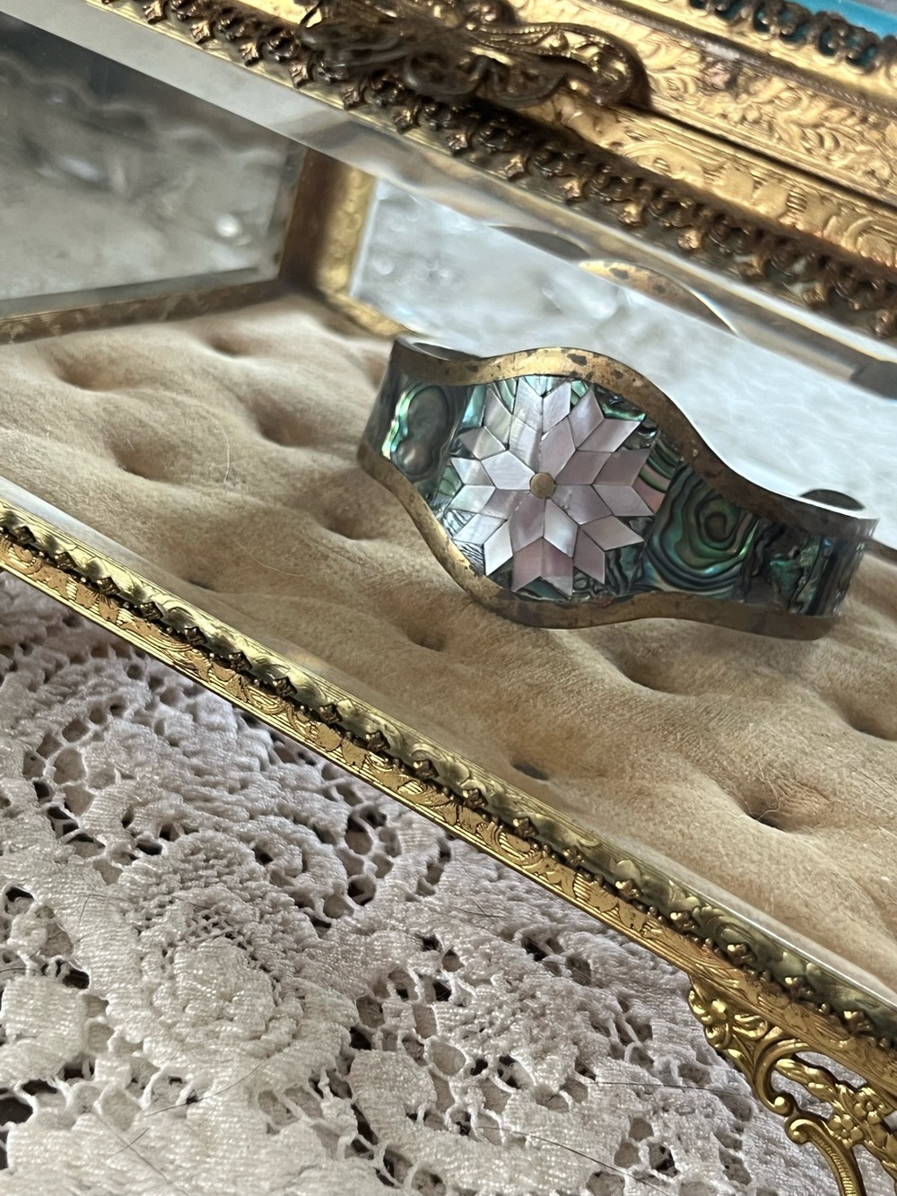 VINTAGE BRACELET abalone flower Mexican cuff - Picture 3 of 16